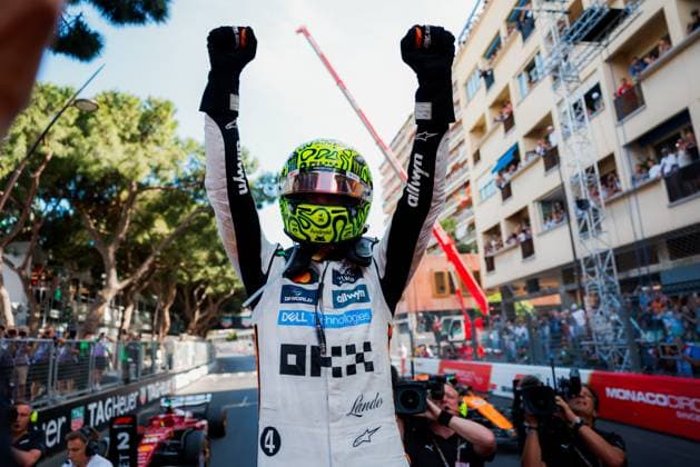 Formula 1 TAG Heuer Grand Prix de Monaco 2025 Alexis Perrin OVERTAKE MAXPPP - 25 05 2025 04 NORRIS Lando (gbr), McLaren F1 Team, portrait celebration of victory during the Formula 1 TAG Heuer Grand Prix de Monaco 2025, the 8th round of the 2025 FIA Formula 1 World Championship, WM, Weltmeisterschaft on the Circuit de Monaco from May 22 to 25, 2025, in Monte Carlo, Monaco  Copyright: xOVERTAKE MAXPPPxAlexisxPerrinx OVT202505256065 OVT202505256065