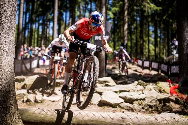 cLars Forster of Switzerland ompetes during the Mountain bike cross country Men Elite World Cup event, Nove Mesto na Morave, Czech Republic, May 24, 2025. (CTKxPhoto JaroslavxSvoboda) CTKPhotoP2025052504021  CTKPhotoP2025052504021