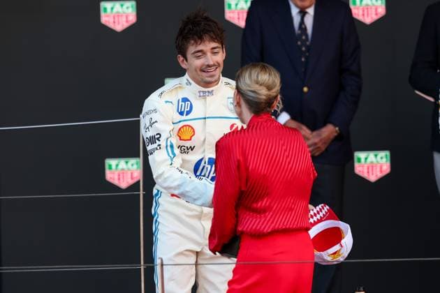 Charlene Lynette Grimaldi, Princess of Monaco hands over the trophy to 2nd place Charles Leclerc Scuderia Ferrari HP , Race, Monaco Grand Prix, Motorsport, Men, Formula 1, 25 05 2025 Monte Carlo Monaco MCO Copyright: xkolbert-press ChristianxKolbertx