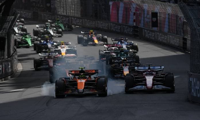 Formula 1 Grand Prix Monaco 2025 25 05 2025, Circuit de Monaco, Monte Carlo, Formula 1 Grand Prix Monaco 2025 ,in the picture race start Lando Norris GBR , McLaren F1 Team, Charles Leclerc MCO , Scuderia Ferrari HP, Oscar Piastri AUS , Max Verstappen NLD , Oracle Red Bull Racing, Lewis Hamilton GBR nordphotoxGmbHx xBratic nph00250