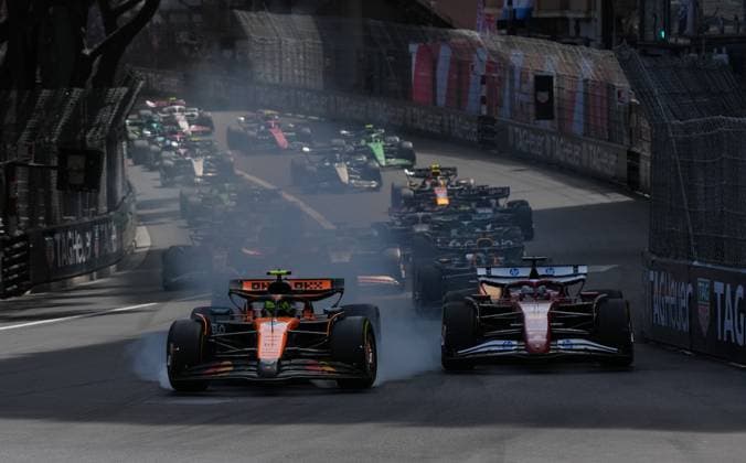 Formula 1 Grand Prix Monaco 2025 25 05 2025, Circuit de Monaco, Monte Carlo, Formula 1 Grand Prix Monaco 2025 ,in the picture race start Lando Norris GBR , McLaren F1 Team, Charles Leclerc MCO , Scuderia Ferrari HP, Oscar Piastri AUS , Max Verstappen NLD , Oracle Red Bull Racing, Lewis Hamilton GBR nordphotoxGmbHx xBratic nph00250