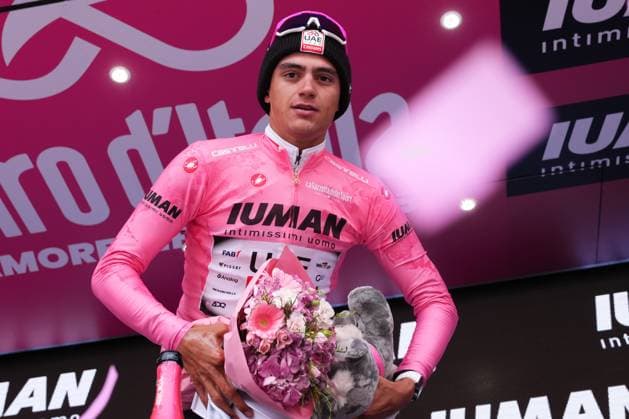 Del Toro Romero Isaac of Uae Team Emirates Xrg, pink jersey, during the stage 15 of the Giro d™Italia from Fiume Veneto to Asiago, Italy - Sunday, May 25, 2025. - cycling.  Copyright: xGianxMattiaxD Alberto LaPressex