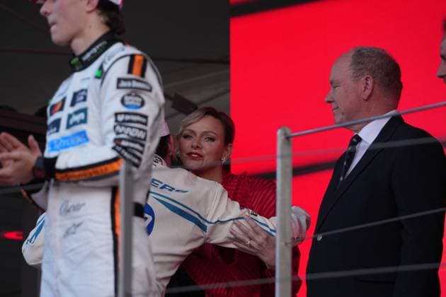 25 05 2025, Circuit de Monaco, Monte Carlo, Formula 1 Grand Prix Monaco 2025 ,in the picture Charlene Lynette Grimaldi, Princess of Monaco with husband Albert II , Prince of Monaco Photo by Hasan Bratic DeFodi Images