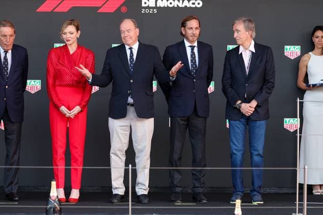 Charlene Lynette Grimaldi, Princess of Monaco and Prince of Monaco Albert II, Andrea Albert Pierre Casiraghi, son of Princess Caroline of Monaco, owner of the LVMH Group, Bernard Arnault, Racing, Monaco Grand Prix, Motorsport, Men, Formula 1, 25 05 2025 Monte Carlo Monaco MCO Copyright: xkolbert-press ChristianxKolbertx
