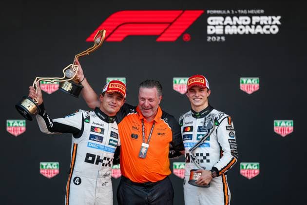 Lando Norris of Great Britain and McLaren, Oscar Piastri of Australia and McLaren and Zak Brown, Chief Executive Officer of McLaren , Race, F1 Monaco Grand Prix, Monaco on May 25, 2025 in Monte Carlo, Monaco Photo by Diogo Cardoso DeFodi Images Lando Norris of Great Britain and McLaren, Oscar Piastri of Australia and McLaren and Zak Brown, Chief Executive Officer of McLaren , Race, F1 Monaco Grand Prix, Monaco on May 25, 2025 in Monte Carlo, Monaco Photo by Diogo Cardoso DeFodi Images