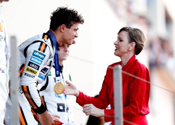4 Lando Norris GBR, McLaren F1 Team , Princess Charlene of Monaco, F1 Grand Prix of Monaco at Circuit de Monaco on May 25, 2025 in Monte Carlo, Monaco Photo by HOCH ZWEI Monte Carlo Monaco