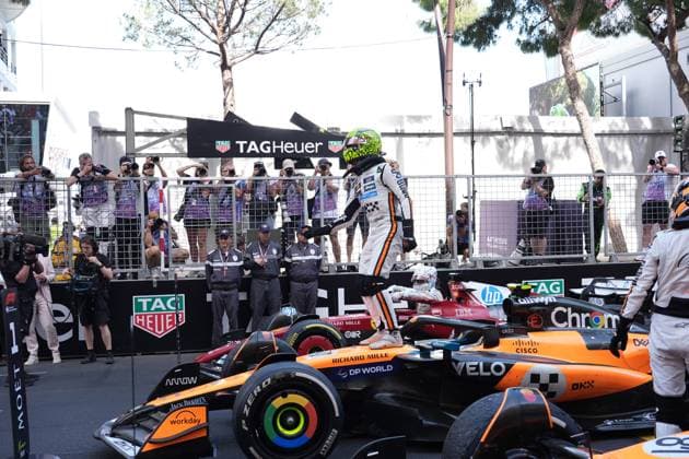 25 05 2025, Circuit de Monaco, Monte Carlo, Formula 1 Grand Prix Monaco 2025 ,in the picture winner Lando Norris GBR , McLaren F1 Team, 3rd place for Oscar Piastri AUS Photo by Hasan Bratic DeFodi Images