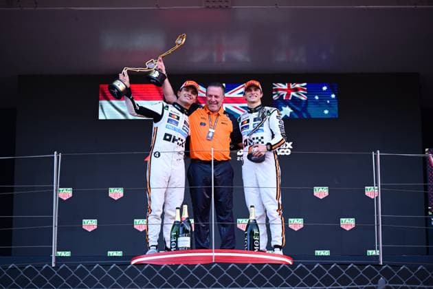 F1 Grand Prix of Monaco Lando Norris, Zack Brown, and Oscar Piastri of the McLaren F1 Team celebrate during the race of the Monaco GP, the 8th round of the Formula 1 World Championship, WM, Weltmeisterschaft at the Circuit of Monaco in Monaco-Ville, Monaco, on May 25, 2025. Monaco-Ville Monaco-Ville Monaco  Copyright: xAndreaxDiodatox originalFilename:diodato-monacogp250520_np942.jpg