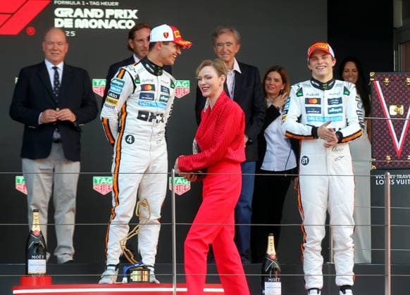 GP MONACO PODIUM FI PHOTOPQR NICE MATIN Jean François Ottonello ; Monaco ; 25 05 2025 ; 82e Grand Prix de Monaco 2025 - Formule 1 Course - Podium - la princesse Charlene devant Lando Norris Vainqueur et Oscar Piastri, troisieme - F1 Grand Prix Of Monaco Monaco France  Copyright: xPHOTOPQR NICExMATIN MAXPPPxJeanxFrançoisxOttonellox 20250525NIM6683 monaco 20250525NIM6683