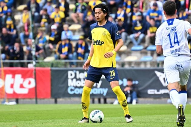 Royale Union Saint-Gilloise v KAA Gent - Jupiler Pro League Champions Play-Off BRUSSELS, BELGIUM - MAY 25 : Machida Koki defender of Royale Union Saint-Gilloise in action during the Jupiler Pro League Champions Play-Off match between Royale Union Saint-Gilloise and KAA Gent on May 25, 2025 in Brussels, Belgium, 25 05 2025 Brussels Belgium  Copyright: xTomasxSiskx
