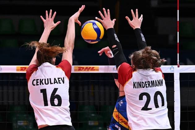 Block of Germany during the match Italy vs Germany at Pala Panini Modena 25may2025 , AIA AeQuilibrium Cup Women Elite.  Copyright: xDuilioxDellaxLibera IPAxSportx xipa-agency.netx xx IPA_58240378 IPA_Agency_IPA58240378