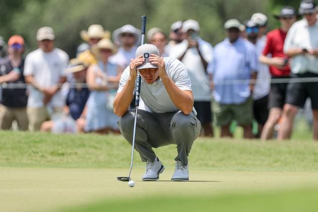 May 25, 2025: Matti Schmid sizes up his putt on the 2nd hole during the final round of the Charles Schwab Challenge golf tournament at Colonial Country Club in Fort Worth, TX. Cal Media Fort Worth United States of America - ZUMAc04_ 20250525_zma_c04_011 Copyright: xGrayxSiegelx