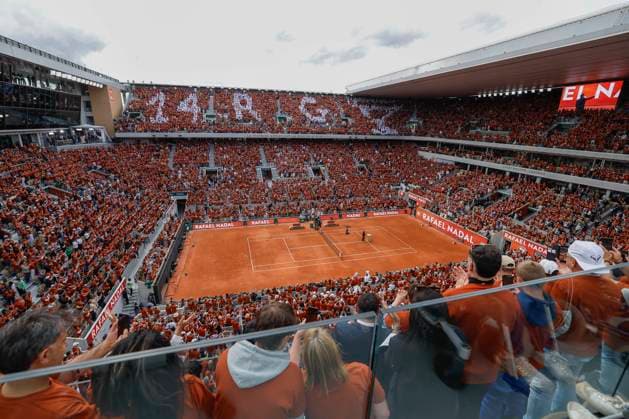 May 25, 2025, Paris, Paris, France: General view of the Philippe Chatrier central court during the tribute ceremony to Rafael Nadal in the tennis Grand Slam of Roland Garros 2025, at Roland Garros Stadium - on May 25 2025.Paris - France Paris France - ZUMAb253 20250525_zsp_b253_213 Copyright: xLoicxBaratouxx