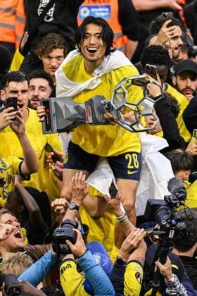 Union s Koki Machida pictured during the celebration of Royale Union Saint-Gilloise supporters and players, Sunday 25 May 2025 in Brussels, after winning the 2024-2025 Jupiler Pro League first division of the Belgian championship. Union defeated KAA Gent 3-1. LAURIExDIEFFEMBACQ  x125299023x