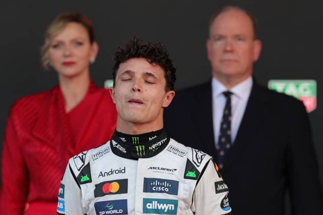 25th May 2025; Circuit de Monaco, Monte Carlo, Monaco; Formula 1 Tag Heuer Grand Prix of Monaco 2025; Race Day; Charlene, Princess of Monaco, and Albert II, Prince of Monaco in the back of the podium with First-placed McLaren s British driver Lando Norris on the podium  ActionPlus12794353 PierrexTeyssot