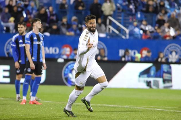 May 24, 2025, Montreal, Ciudad de Mexico, Canada: Olivier Giroud 9 of Los Angeles FC bcelebrating during the MLS, Fussball Herren, USA match between CF Montreal Impact and Los Angeles FC at Saputo stadium. Final score Montreal Impact 2- 2 Los Angeles FC. on May 24, 2025 in Montreal, Canada. Montreal Canada - ZUMAe321 20250524_zsa_e321_019 Copyright: xHoracioxZamoraxRiosx