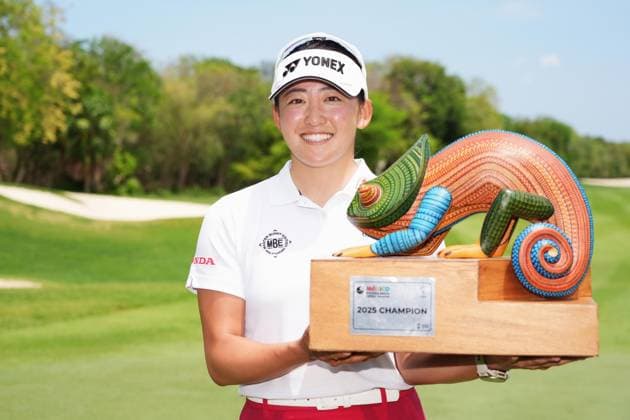 Golf: Mexico Riviera Maya Open Japan s Chisato Iwai poses for a photo after winning the Mexico Riviera Maya Open at the El Camaleon Golf Course in Playa del Carmen, Mexico, on May 25, 2025.  A14AA0004599172P