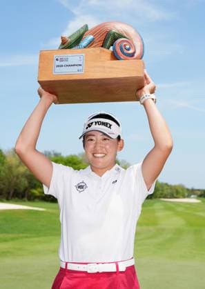Golf: Mexico Riviera Maya Open Japan s Chisato Iwai poses for a photo after winning the Mexico Riviera Maya Open at the El Camaleon Golf Course in Playa del Carmen, Mexico, on May 25, 2025.  A14AA0004599174P