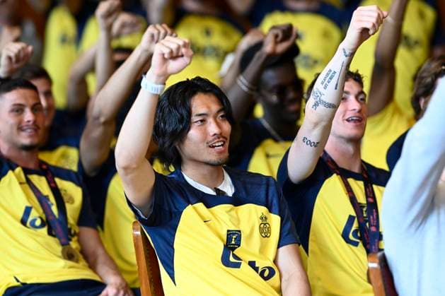 Club Brugge v Royal Antwerp FC - Jupiler Pro League Champions Play-Off FOREST, BELGIUM - MAY 26 : Machida Koki defender of Royale Union Saint-Gilloise pictured during the Jupiler Pro League Champions festivities of Royal Union Saint-Gilloise at the Town Hall of Forest on May 26, 2025 in Forest, Belgium, 26 05 2025 Forest Belgium  Copyright: xPeterxDexVoechtx