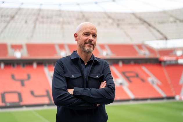 Erik ten Hag Head Coach, Bayer Leverkusen in the BayArena in Leverkusen Coach presentation at Bayer 04 Leverkusen, Football, 1 Bundesliga, Season 2025 2026, 26 05 2025 DFL REGULATIONS PROHIBIT ANY USE OF PHOTOGRAPHS AS IMAGE SEQUENCES AND OR QUASI VIDEO Coach presentation at Bayer 04 Leverkusen, Football, 1 Bundesliga, Season 2025 2026, 26 05 2025 Leverkusen Copyright: xEibner-Pressefoto JustinxDerondex EP_JDU