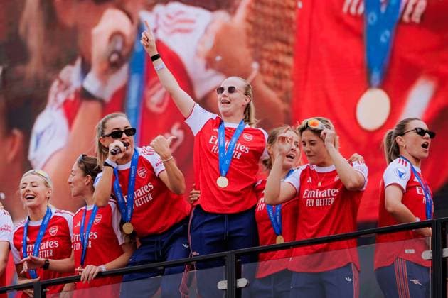 Beth Mead (9 Arsenal) and Players of Arsenal during the UEFA Womens Champions League Arsenal Trophy Lift at Emirates Stadium in London, England. (Pauline FIGUET SPP) Copyright: xPaulinexFIGUETx xSPPx spp-en-PaFiSp-PF_ARS3245