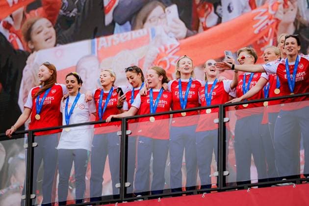 Players of Arsenal during the UEFA Womens Champions League Arsenal Trophy Lift at Emirates Stadium in London, England. (Pauline FIGUET SPP) Copyright: xPaulinexFIGUETx xSPPx spp-en-PaFiSp-PF_ARS3273