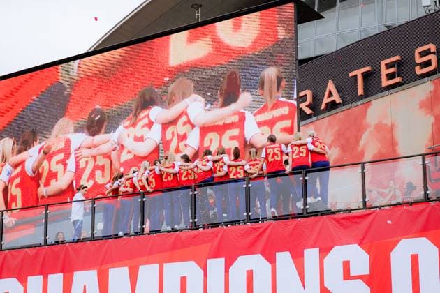 Players of Arsenal during the UEFA Womens Champions League Arsenal Trophy Lift at Emirates Stadium in London, England. (Pauline FIGUET SPP) Copyright: xPaulinexFIGUETx xSPPx spp-en-PaFiSp-PF_ARS3286