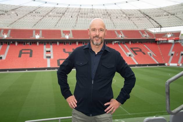 Erik TEN HAG, head coach, portrait, portrait, cropped single image, single motif, presentation of Erik TEN HAG as new coach of Bayer Leverkusen 26 05 2025 in the Bayarena Leverkusen, Â