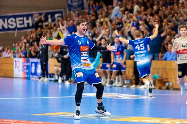 Rasmus Houmoeller Nr 6, VfL Luebeck Schwartau rejoices VfL Luebeck Schwartau vs Bergischer HC, Handball, 2 Bundesliga, 26 05 25 Luebeck Schleswig Holstein Germany Copyright: xAgentur54Gradx xFelixxKoenigx