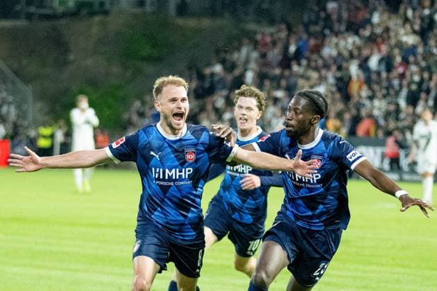 Goal for 1 2 by Leonardo Scienza FC Heidenheim, 08 , GER, SV Elversberg vs 1 FC Heidenheim, Soccer, Bundesliga, Relegation, Second leg, Season 2024 2025, 26 05 2025, DFL DFB REGULATIONS PROHIBIT ANY USE OF PHOTOGRAPHS AS IMAGE SEQUENCES AND OR QUASI VIDEO, GER, SV Elversberg vs 1 FC Heidenheim, Football, Bundesliga, Relegation, Second leg, Season 2024 2025, 26 05 2025 Spiesen Elversberg Copyright: xEibner-Pressefotox EP_EER
