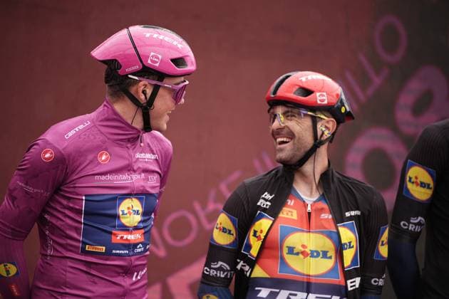 Pedersen Mads of Lidl-Trek cyclamen jersey and Mosca Jacopo of Lidl-Trek during the stage 16 of the Giro d™Italia from Piazzola sul Brenta to San Valentino (Brentonico), Italy - Tuesday, May 27, 2025. - cycling.  Copyright: xMarcoxAlpozzi LaPressex