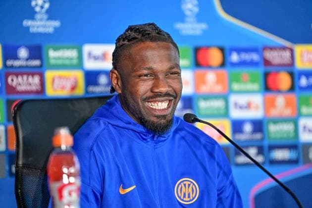 Inter Media Day ahead of 2025 UEFA Champions League final Milano, Italy. 26th, May 2025. Marcus Thuram of Inter seen during a press conference, PK, Pressekonferenz at the BPER Training Centre in Appiano Gentile. The Inter Open Media Day is part of the preparation for the 2025 UEFA Champions League final in Munich. Italy, Milano  Copyright: xGonzalesxPhoto TommasoxFimianox