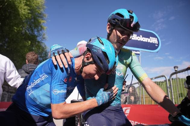 Scaroni Christian of Xds Astana Team winner of the stage with Fortunato Lorenzo of Xds Astana Team azure jersey during the stage 16 of the Giro d™Italia from Piazzola sul Brenta to San Valentino (Brentonico), Italy - Tuesday, May 27, 2025. - cycling.  Copyright: xMarcoxAlpozzi LaPressex