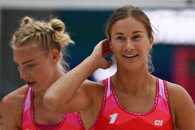 From left Marie-Sara Stochlova and Marketa Svozilova of Czech Republic during the Groupe D women match Marketa Svozilova and Marie-Sara Stochlova of Czech Republic vs Anouk Verge-Depre and Zoe Verge-Depre of Switzerland at the Pro Tour Elite Beach volleyball, Beachvolleyball tournament in Ostrava, Czech Republic, May 28, 2025. (CTKxPhoto JaroslavxOzana) CTKPhotoP2025052806788  CTKPhotoP2025052806788