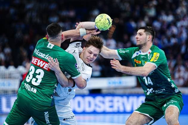 Luka Rogan SC DHfK Leipzig, 33 , Linus Kutz THW Kiel, 25 , Marko Mamic SC DHfK Leipzig, 14 GER, THW Kiel vs SC DHfK Leipzig, Handball, Bundesliga, Matchday, 31, Season 2024 2025, 28 05 2025 GER, THW Kiel vs SC DHfK Leipzig, Handball, Bundesliga, Matchday, 31, Season 2024 2025, 28 05 2025 Kiel Copyright: xEibner-Pressefoto MarcelxvonxFehrnx EP_MFN