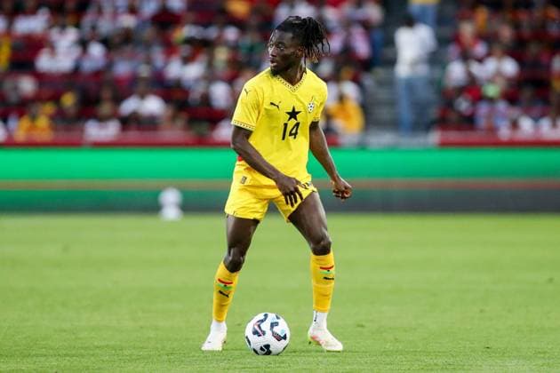 Gideon Mensah of Ghana pictured during the match Ghana v Nigeria, Football, The Unity Cup, Gtech Community Stadium, London, UK, 28 05 25 EDITORIAL USE ONLY No use with unauthorised audio, video, data, fixture lists (outside the EU), club league logos or live services. Online in-match use limited to 45 images (+15 in extra time). No use to emulate moving images. No use in betting, games or  Copyright: xAnthonyxHanc Shutterstockx 15327640az