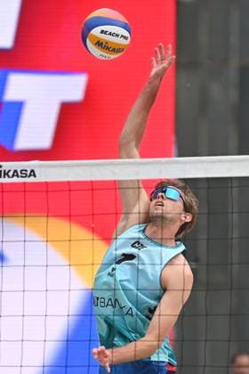 Jakub Sepka of Czech Republic in action during the Group B men match Stefan Boermans and Yorick de Groot of Netherlands vs Jakub Sepka and Jiri Sedlak of Czech Republic at the Pro Tour Elite Beach volleyball, Beachvolleyball tournament in Ostrava, Czech Republic, May 29, 2025. (CTKxPhoto JaroslavxOzana) CTKPhotoP2025052905212  CTKPhotoP2025052905212