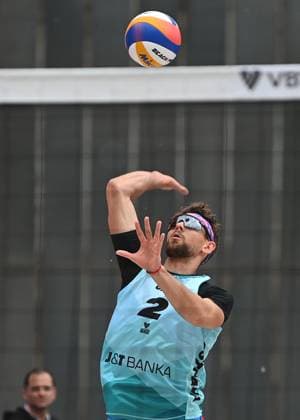 Jiri Sedlak of Czech Republic in action during the Group B men match Stefan Boermans and Yorick de Groot of Netherlands vs Jakub Sepka and Jiri Sedlak of Czech Republic at the Pro Tour Elite Beach volleyball, Beachvolleyball tournament in Ostrava, Czech Republic, May 29, 2025. (CTKxPhoto JaroslavxOzana) CTKPhotoP2025052905225  CTKPhotoP2025052905225