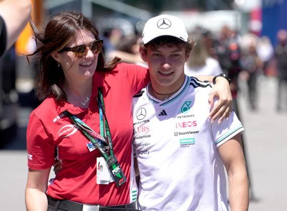 Formula 1 Aramco Grand Prix of Spain 2025 29 05 2025, Circuit de Catalunya, Barcelona, Formula 1 Aramco Grand Prix of Spain 2025 , pictured Andrea Kimi Antonelli ITA , Mercedes AMG Petronas Formula One Team with Anna Maria Gittins, Team Coordinator Prema Racing nordphotoxGmbHx xBratic nph00250