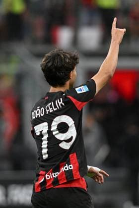 JOAO FELIX SEQUEIRA, Serie A 2024-25, Milan-Monza 2-0, Milan New Shirt 2025-26, azione, action, single shot, esultanza, jubel, joy, celebration SERIE A 2024-25 MILAN-MONZA 2-0 Milan Maglia Nuova 2025-26