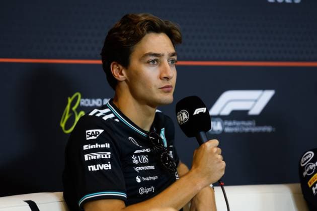 F1 - SPANISH GRAND PRIX 2025 RUSSELL George (gbr), Mercedes AMG F1 Team W16, portrait in the press conference, PK, Pressekonferenz during the Formula 1 Aramco Gran Premio de Espana 2025, Spanish Grand Prix 2025, 9th round of the 2025 FIA Formula One World Championship, WM, Weltmeisterschaft from May 30 to June 1, 2025 on the Circuit de Barcelona-Catalunya, in Montmelo, Spain - MontmeloSpain Copyright: xJavierxJimenezx