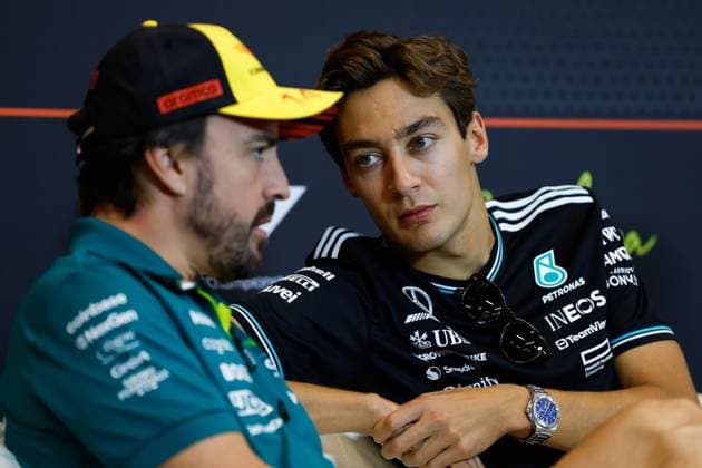 F1 - SPANISH GRAND PRIX 2025 RUSSELL George (gbr), Mercedes AMG F1 Team W16, portrait in the press conference, PK, Pressekonferenz during the Formula 1 Aramco Gran Premio de Espana 2025, Spanish Grand Prix 2025, 9th round of the 2025 FIA Formula One World Championship, WM, Weltmeisterschaft from May 30 to June 1, 2025 on the Circuit de Barcelona-Catalunya, in Montmelo, Spain - MontmeloSpain Copyright: xJavierxJimenezx