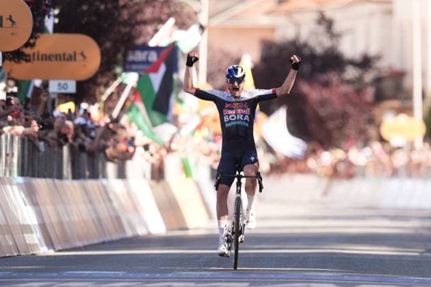 Denz Nico of Red Bull - Bora - Hansgrohe, stage winner, during the stage 18 of the Giro d™Italia from Morbegno to Cesano Maderno, Italy - Thursday, May 29, 2025. - cycling.  Copyright: xMassimoxPaolone LaPressex