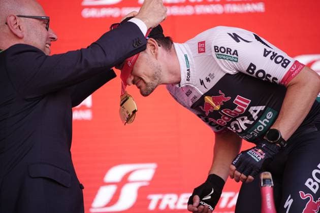 Denz Nico of Red Bull - Bora - Hansgrohe Team winner of the stage on the podium during the stage 18 of the Giro d™Italia from Morbegno to Cesano Maderno, Italy - Thursday, May 29, 2025. - cycling.  Copyright: xMarcoxAlpozzi LaPressex