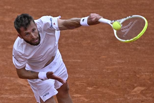 2025 Roland-Garros - Day 5 PARIS, FRANCE - MAY 29: Corentin Moutet of France in action against Novak Djokovic (not seen) of Serbia during the Men s Singles Second Round match on Day Five of the 2025 French Open at Roland Garros in Paris, France on May 29, 2025. Burak Akbulut Anadolu Paris France. Editorial use only. Please get in touch for any other usage.  Copyright: x2025xAnadoluxBurakxAkbulutx