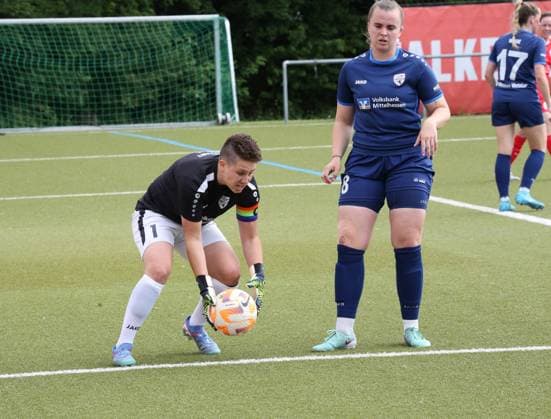 29 05 2025 xmgoodx Offenbach am Main, Soccer Hessenpokal 2024 2025 Semifinal Women Kickers Offenbach OFC FSV Hessen Wetzlar Goalkeeper Janina Beffart and Dana Moell FSV Hessen Wetzlar