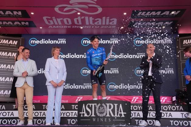 Fortunato Lorenzo of Xds Astana Team, blue jersey, during the stage 18 of the Giro d™Italia from Morbegno to Cesano Maderno, Italy - Thursday, May 29, 2025. - cycling.  Copyright: xMassimoxPaolone LaPressex