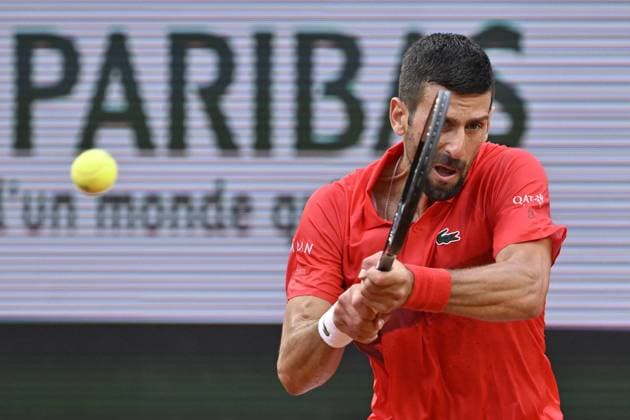 2025 Roland-Garros - Day 5 PARIS, FRANCE - MAY 29: Novak Djokovic of Serbia rin action against Corentin Moutet (not seen) of France during their men s singles match on day 5 of the French Open tennis tournament on Court Suzanne-Lenglen at the Roland-Garros Complex in Paris, France on May 29, 2025. Burak Akbulut Anadolu Paris France. Editorial use only. Please get in touch for any other usage.  Copyright: x2025xAnadoluxBurakxAkbulutx