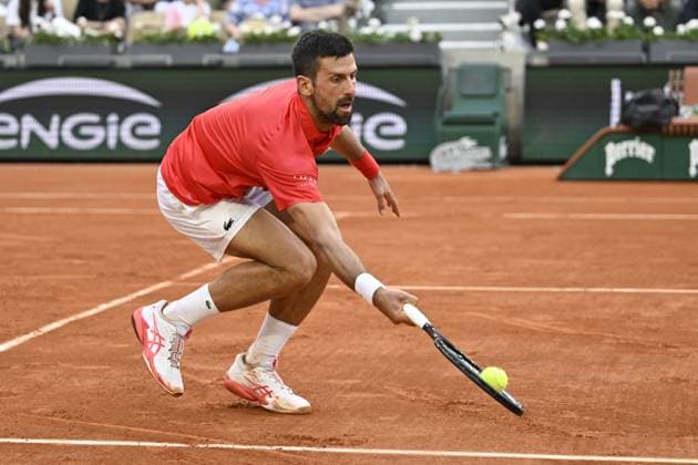 2025 Roland-Garros - Day 5 PARIS, FRANCE - MAY 29: Novak Djokovic of Serbia in action against Corentin Moutet (not seen) of France during the Men s Singles Second Round match on Day Five of the 2025 French Open at Roland Garros in Paris, France on May 29, 2025. Burak Akbulut Anadolu Paris France. Editorial use only. Please get in touch for any other usage.  Copyright: x2025xAnadoluxBurakxAkbulutx