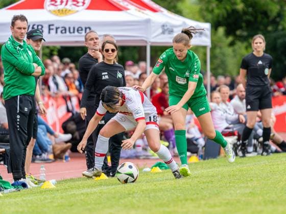 Yuka Hirano VfB Stuttgart, 19 and Tabea Czech VfL Herrenberg, 27 , VfB Stuttgart vs VfL Herrenberg, Football, Women WFV Association Cup Final, Season 2024 2025, 29 05 2025, VfB Stuttgart vs VfL Herrenberg, Football, Women WFV Association Cup Final, Season 2024 2025, 29 05 2025 Stuttgart Copyright: xEibner-Pressefoto MaxxVogelx EP_MVL